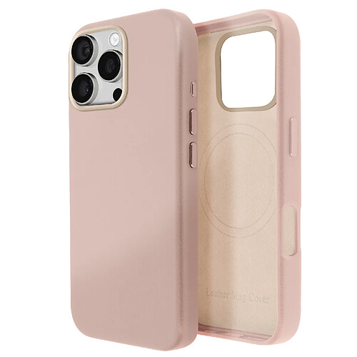 Avizar Coque MagSafe pour iPhone 16 Pro en Cuir Vegan Haute Qualité Rose Poudré