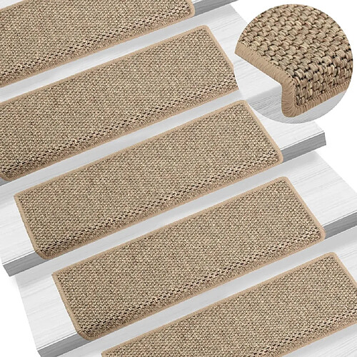 vidaXL Tapis d'escalier autocollants 15 pcs 65x21x4 cm Beige foncé