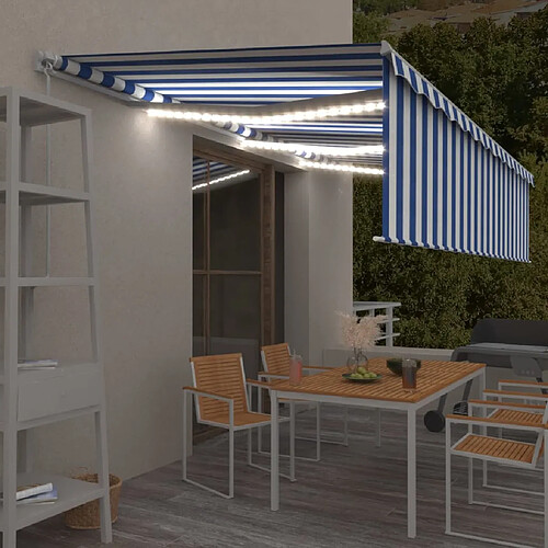 vidaXL Auvent manuel rétractable avec store et LED 6x3 m Bleu et blanc