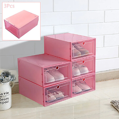 Boîte à chaussures pliable de rangement en plastique étui transparent organisateur empilable 3 pièces - rouge