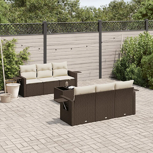 vidaXL Salon de jardin avec coussins 7 pcs marron résine tressée