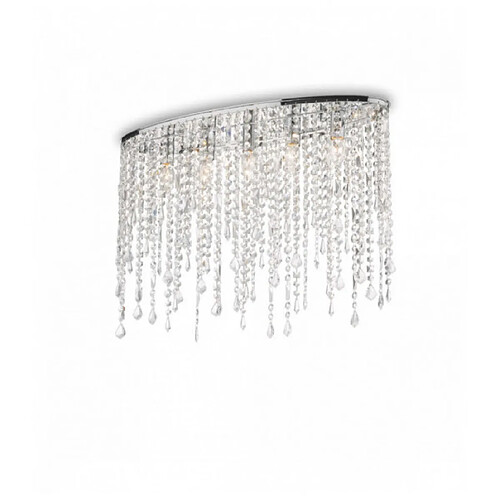 Ideal Lux Plafonnier Chrome en cristal RAIN CLEAR 5 ampoules