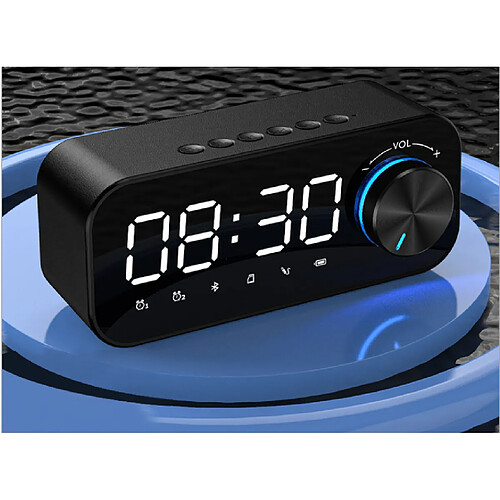 Universal Haut-parleur Bluetooth LED FM radio réveil haut-parleur de musique sans fil subwoofer AUX haut-parleur USB haut-parleur portable (noir)