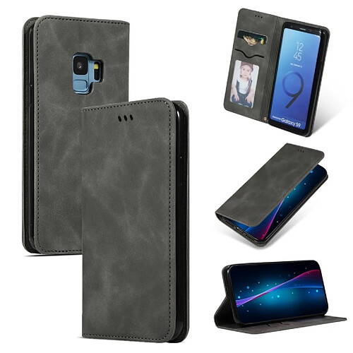 Wewoo Housse Coque Etui en cuir avec rabat horizontal magnétique Business Skin Feel pour Samsung Galaxy S9 gris foncé