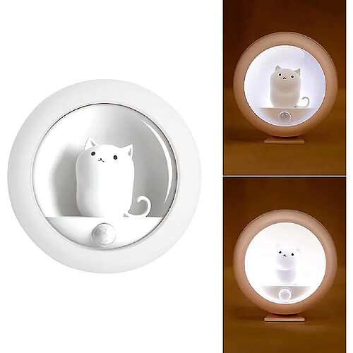 Universal Lampe pour enfants, avec détecteur de mouvement, magnétique, mignonne et petite, câble de recharge USB, chaton, lumière nocturne pour enfants, très économe en énergie, (blanc)