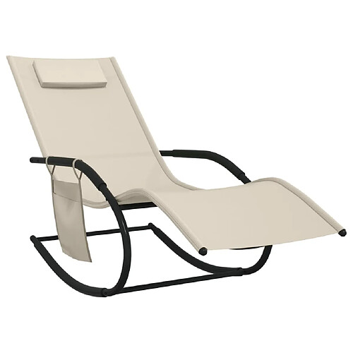 Helloshop26 Transat chaise longue bain de soleil lit de jardin terrasse meuble d'extérieur 147 cm à bascule acier et textilène crème 02_0012967