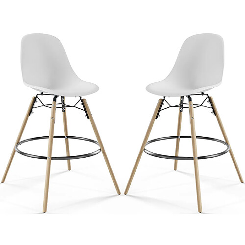 ICONIK INTERIOR Tabouret de Bar - Design Scandinave - Pieds en Bois - Lot de 2 - Skögur Blanc