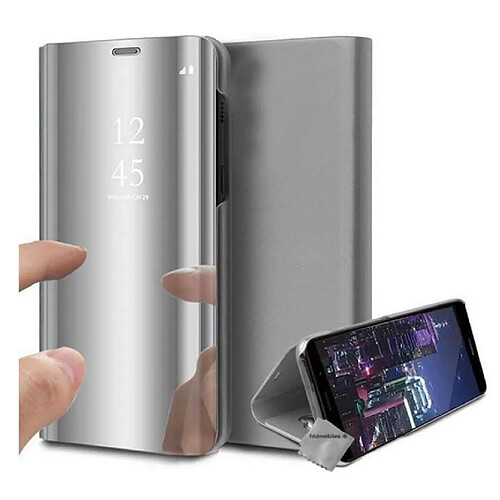 Htdmobiles Housse etui portefeuille clear view pour Xiaomi Mi 9 Lite + film ecran - ARGENT