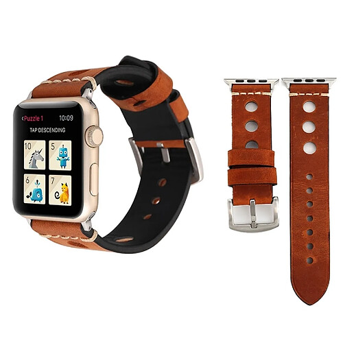 Wewoo Bracelet brun pour Apple Watch Series 3 & 2 & 1 42mm rétro en cuir véritable bande de montre rougeâtre