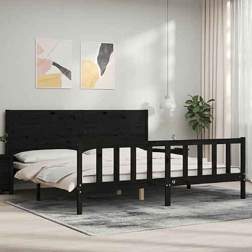 Maison Chic Lit adulte - Cadre Structure de lit avec tête de lit Contemporain noir 200x200 cm bois massif -MN81353