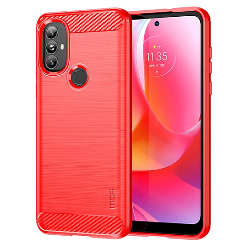 Coque en TPU MOFI antichoc, léger, texture en fibre de carbone rouge pour votre Motorola Moto G Power (2022)