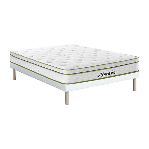 Vente-Unique Ensemble 140 x 190 cm sommier tapissier + matelas ressorts ensachés 5 zones et coutil bambou ép.28cm - PASIR de YSMÉE