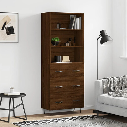 vidaXL Buffet haut Chêne marron 69,5x34x180 cm Bois d'ingénierie