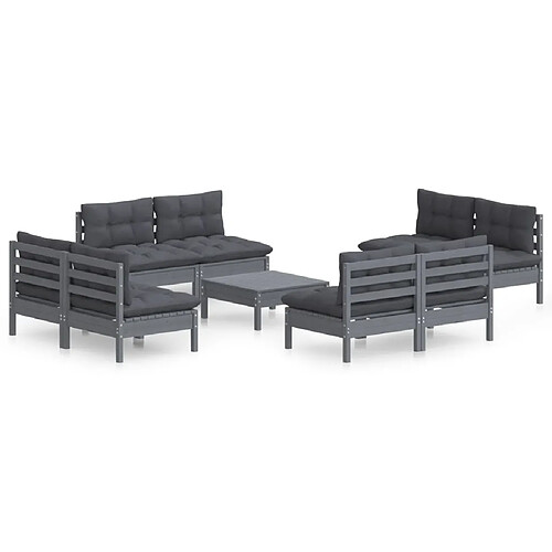 Maison Chic Ensemble Tables et chaises d'extérieur 9 pcs avec coussins,Salon de jardin anthracite bois de pin -GKD476704