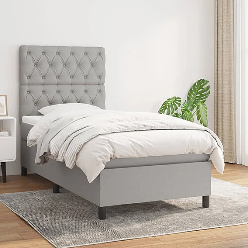 vidaXL Sommier à lattes de lit avec matelas Gris clair 80x200 cm Tissu