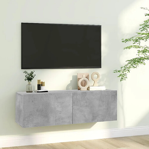 vidaXL Meuble TV Gris béton 100x30x30 cm Bois d’ingénierie