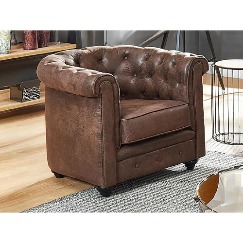 Vente-Unique Fauteuil CHESTERFIELD en microfibre aspect cuir vieilli