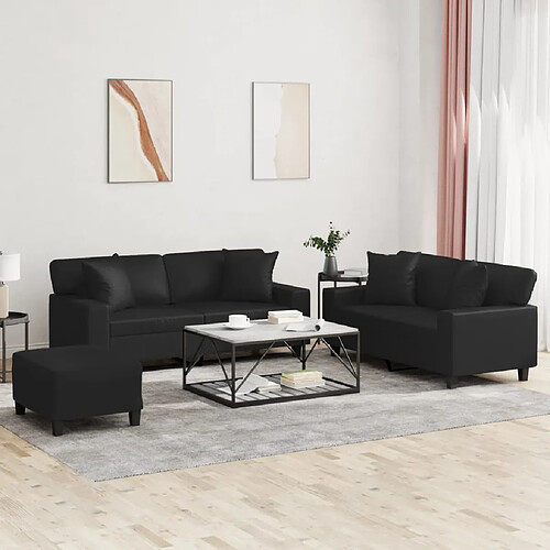 vidaXL Ensemble de canapés 3 pcs avec coussins noir similicuir