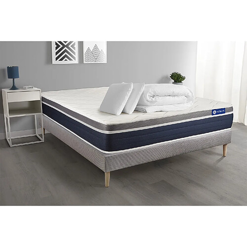 ACTISOM Pack prêt à dormir ACTIMEMO CONFORT Matelas mémoire de forme 160x200 Maxi épaisseur + sommier KIT gris + 2 oreillers+couette