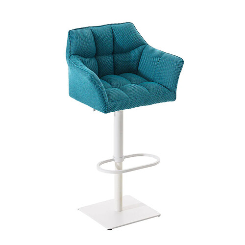 Decoshop26 Tabouret de bar chaise haute de comptoir couture carrées assise en tissu turquoise cadre en métal blanc 10_0004758