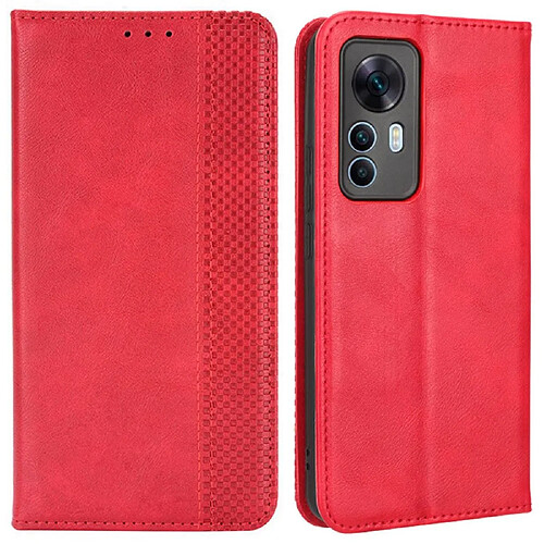 Etui en PU texture rétro, absorption magnétique avec support pour votre Xiaomi 12T 5G/12T Pro 5G/Redmi K50 Ultra 5G - rouge