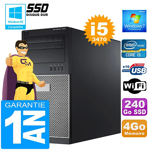 PC Tour DELL 7010 Core I5-3470 Ram 4Go Disque 240 Go SSD Graveur DVD Wifi W7 · Occasion