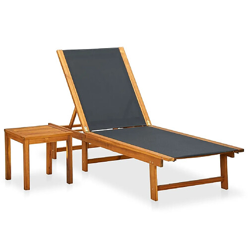 Maison Chic Chaise longue avec table | Bain de soleil Relax | Transat Bois d'acacia solide et textilène -GKD44681