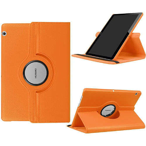 Etui en PU peau de litchis tablette avec support rotatif à 360 degrés orange pour votre Huawei MediaPad T3 10