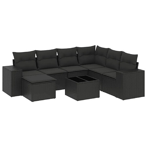 Maison Chic Ensemble Tables et chaises d'extérieur 8 pcs avec coussins,Salon de jardin noir résine tressée -GKD751358