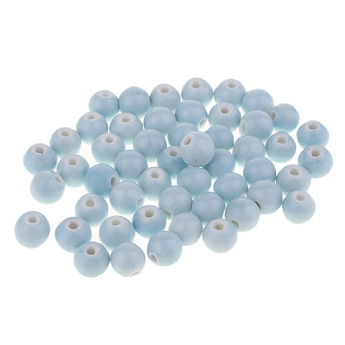 50 pièces en vrac perles en céramique breloques pour fabrication de bijoux bleu clair 10mm