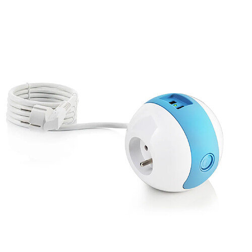 Watt&Co Multiprise Multimédia WATTBALL 2P 16A + 1P 6A + USB 2.1A - Bleue