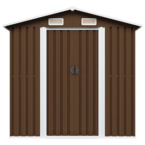 Helloshop26 Abri de jardin cabane cabanon maison de stockage remise extérieur hangar outils robuste 204 x 132 x 186 cm acier marron 02_0022386