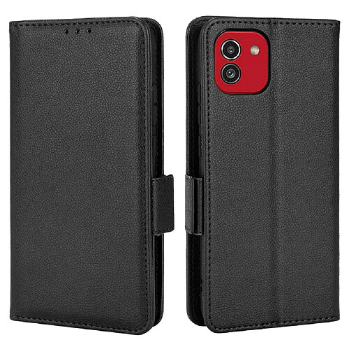 Etui en PU texture litchi, fermoir aimanté, antichoc avec support noir pour votre Samsung Galaxy A03 (164.2 x 75.9 x 9.1mm)