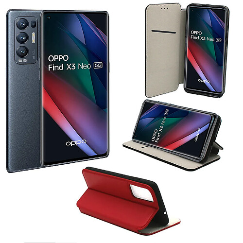 Xeptio Oppo Find X3 NEO 5G Etui Protection Portefeuille rouge à Rabat avec Porte Cartes - Housse Oppo Find X3 NEO 5G Folio Coque Antichoc