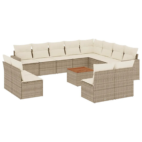 Maison Chic Salon de jardin avec coussins 13 pcs, Ensemble Tables et chaises de jardin, beige résine tressée -GKD510591