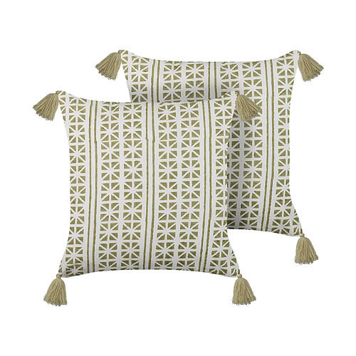 Beliani Lot de 2 coussins SYRINGA Coton 45 x 45 cm Géométrique Impression en bloc Vert