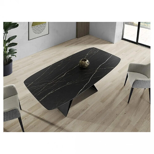 Inside 75 Table repas INFINITY 8 couverts 200 x 100 x 76 cm pied métal plateau céramique noir