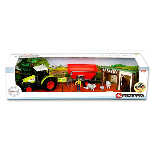 Starlux - Coffret Tracteur Claas Celtis 456 avec Remorque, Moutons et Nombreux Accessoires - Gamme Ferme - 1:32e