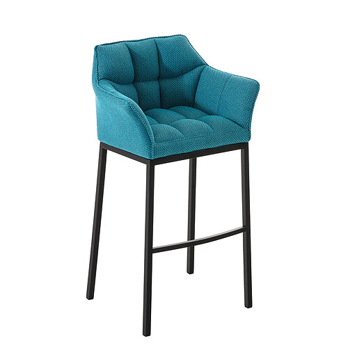 Decoshop26 Tabouret de bar chaise haute de comptoir couture carrées assise en tissu turquoise 4 pieds stables en métal noir 10_0004707