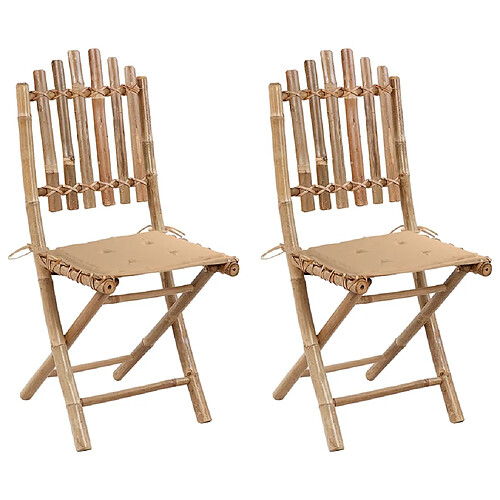 vidaXL Chaises pliables de jardin lot de 2 avec coussins Bambou