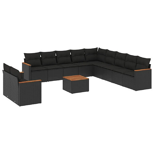 Maison Chic Salon de jardin 12 pcs avec coussins, Ensemble Tables et chaises d'extérieur noir résine tressée -GKD791605