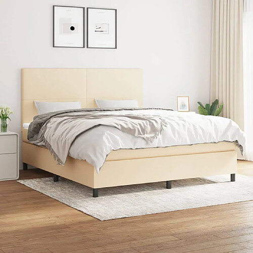 vidaXL Sommier à lattes de lit avec matelas Crème 160x200 cm Tissu