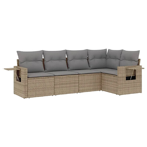 Maison Chic Salon de jardin avec coussins 5 pcs | Ensemble de Table et chaises | Mobilier d'Extérieur beige résine tressée -GKD42652