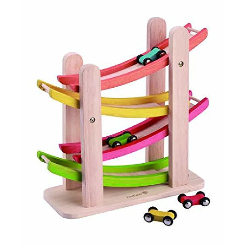 EverEarth Jr Ramp Racer Race Track for Toddlers and 4 Wood Cars Race Car Ramp Set