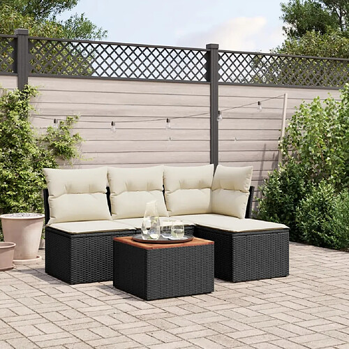 vidaXL Salon de jardin 5 pcs avec coussins noir résine tressée