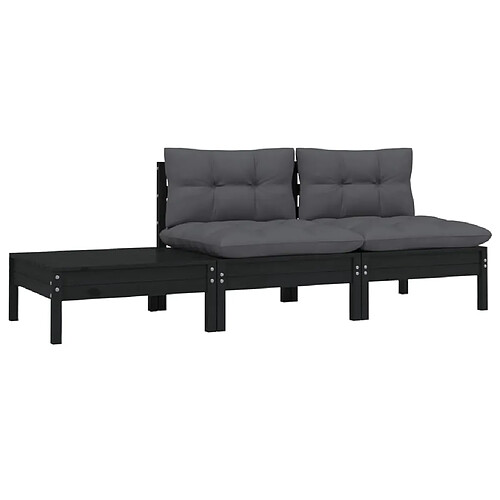 Maison Chic Salon de jardin 3 pcs + coussins - Mobilier/Meubles de jardin - Table et chaises d'extérieur Noir Bois de pin massif -MN95897