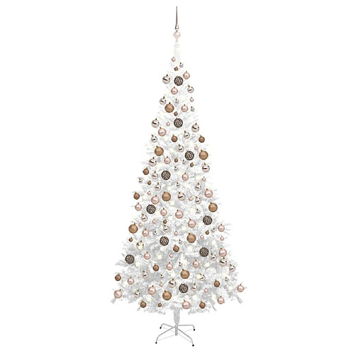 vidaXL Arbre de Noël artificiel pré-éclairé et boules L 240 cm blanc