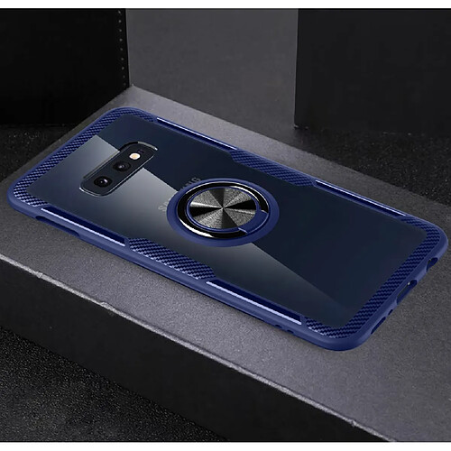 Coque en TPU finger ring kickstand en verre hybride avec plaque magnétique intégrée bleu pour votre Samsung Galaxy S10e