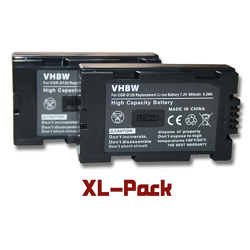 vhbw set de 2 batteries 900mAh pour caméscope remplace Panasonic CGR-D28A, CGR-D28A, 1B, CGR-D53, CGR-D53A, CGR-D54s, CGP-D28SE, 1B