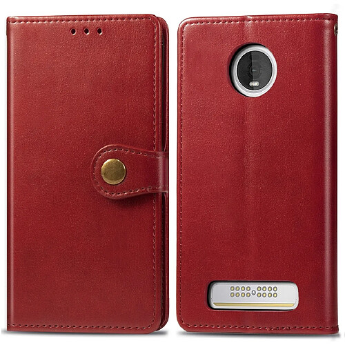 Wewoo Housse Coque Etui en cuir de couleur unie pour téléphone portable avec boucle de protection lanièrecadre photo et fente carteportefeuille et support MOTO Z4 rouge